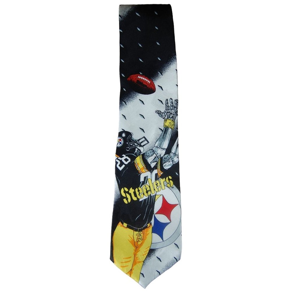Vintage 1990s Pittsburgh Steelers Team NFL Neck Tie Tiger Stripe 4x Super Bowl